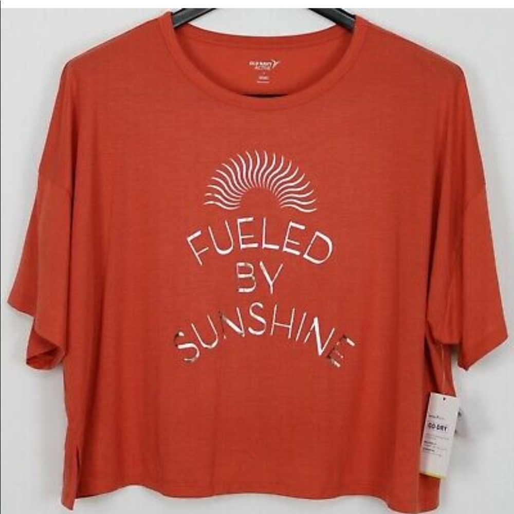 Old navy active womens orange fueled by sunshine crop go dry top shirt Sz S